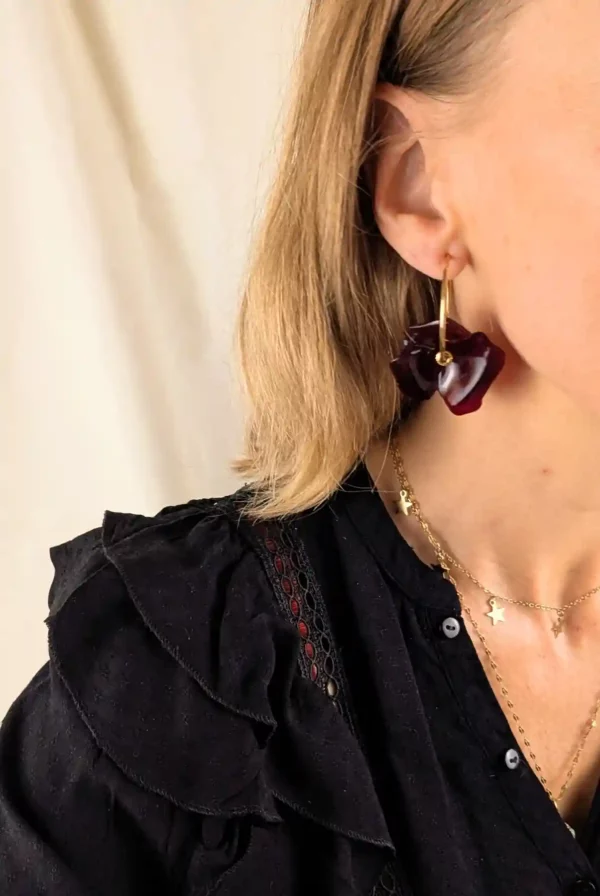 Boucles d'oreilles créoles à clips fleuries - Eva – Image 3