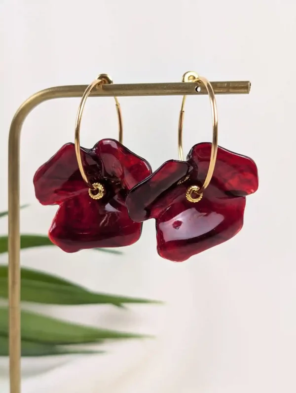Boucles d'oreilles créoles à clips fleuries - Eva