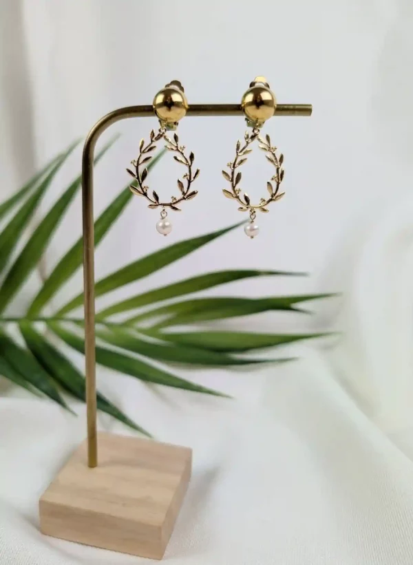 Boucles d'oreilles à clips feuilles d'olivier - Rachel – Image 5