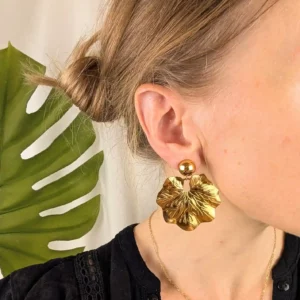 Boucles d'oreilles à clips dorées avec feuilles - Simone