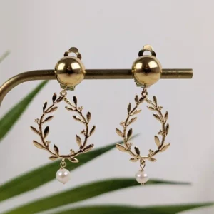 Boucles d'oreilles à clips feuilles d'olivier - Rachel