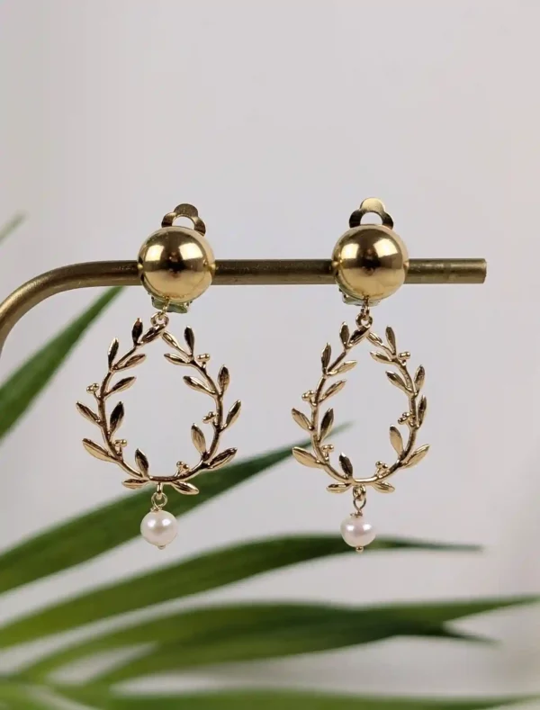 Boucles d'oreilles à clips feuilles d'olivier - Rachel