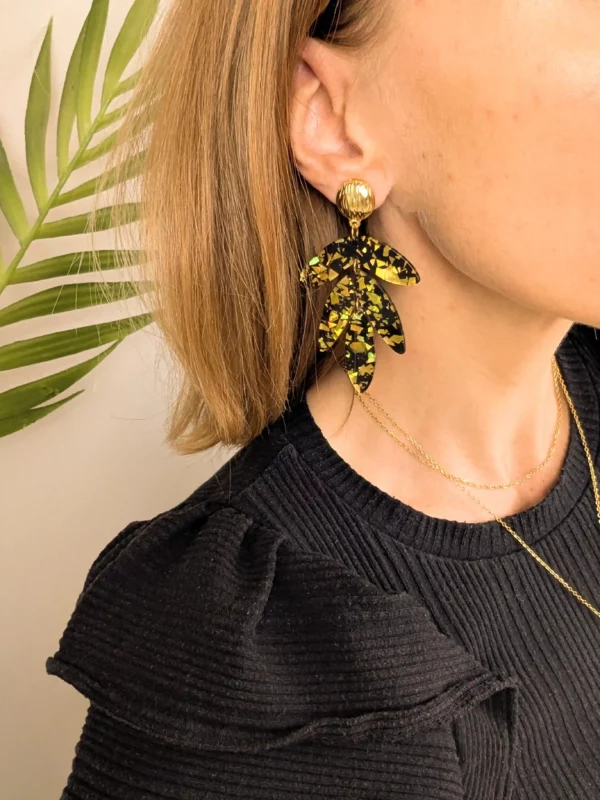 Boucles d'oreilles à clips XXL avec feuilles - Eglantine – Image 5
